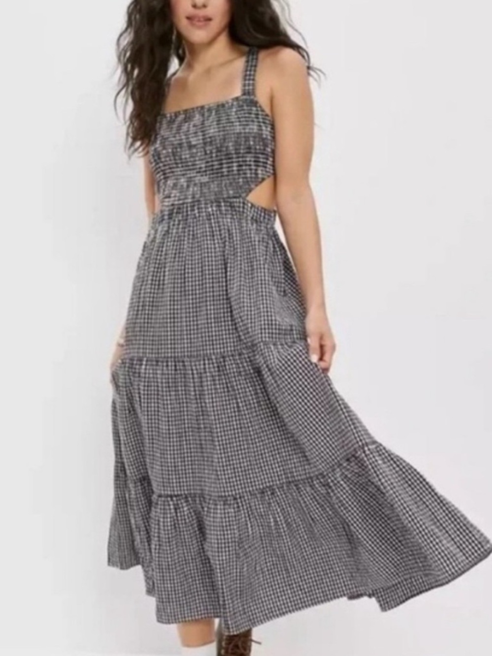 American Eagle Outfitters Black Gingham Maxi Dress